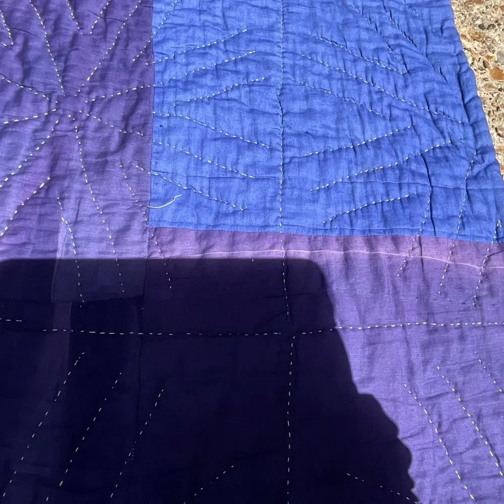 Vintage QUILT  Spider Web Octagon Blocks Boho Prints van life Hand Stitch 82x 65